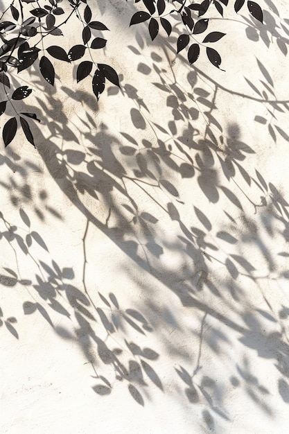 Ombre murale et silhouette de feuilles d'arbres et de plantes en plein air avec espace mockup blanc