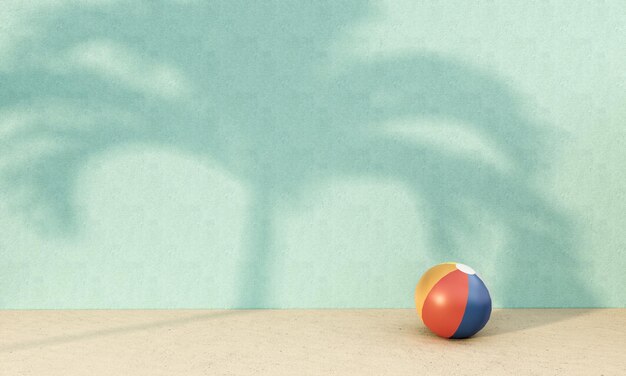 Photo ombre de noix de coco sur le mur pastel vert avec ballon de plage pour fond de vacances