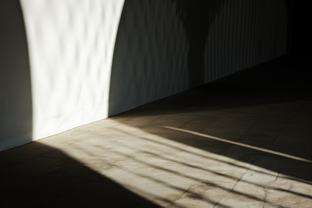 l'ombre d'une personne est projetée sur un mur dans une pièce avec une lumière brillant sur le sol.