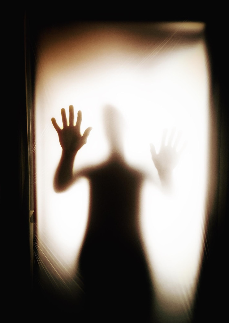 Photo ombre d'une personne sur la fenêtre