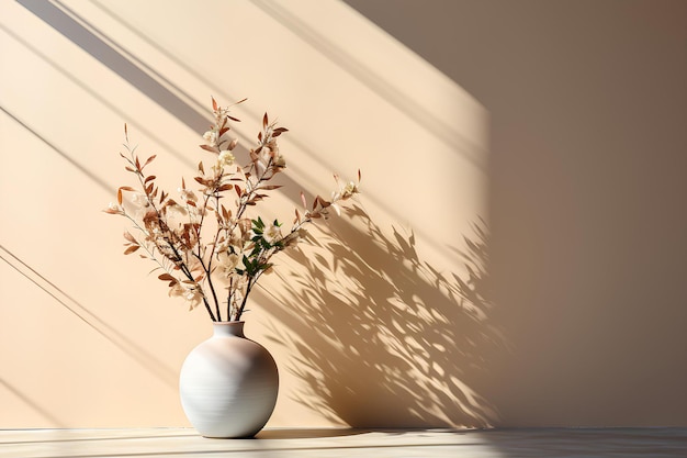 Ombre d'un vase blanc dans un sol clair