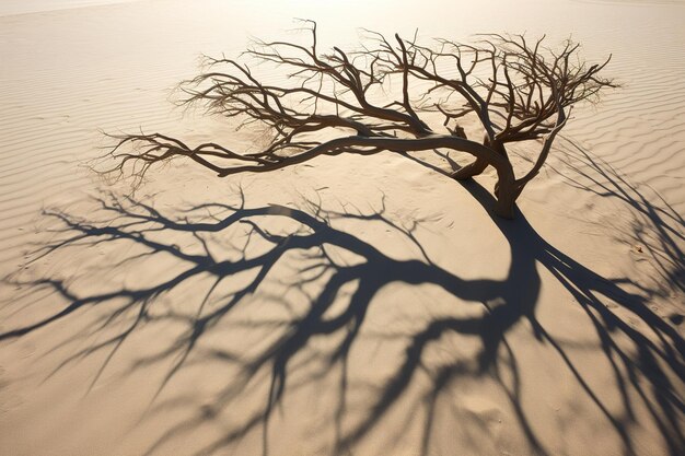 Photo les ombres des branches d'arbustes complexes sur le sable