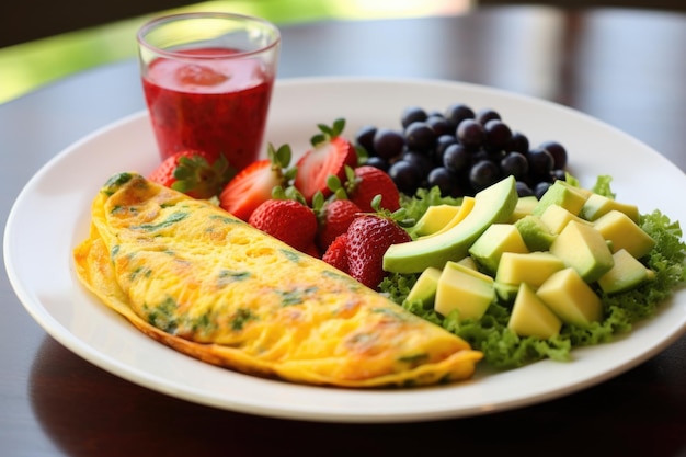 Omelette aux légumes saine avec une salade de fruits