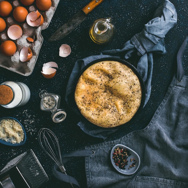 Omelette et ingrédients discret