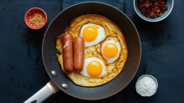 Photo omelette d'œufs frits avec sucuk dans une casserole petit déjeuner traditionnel turc