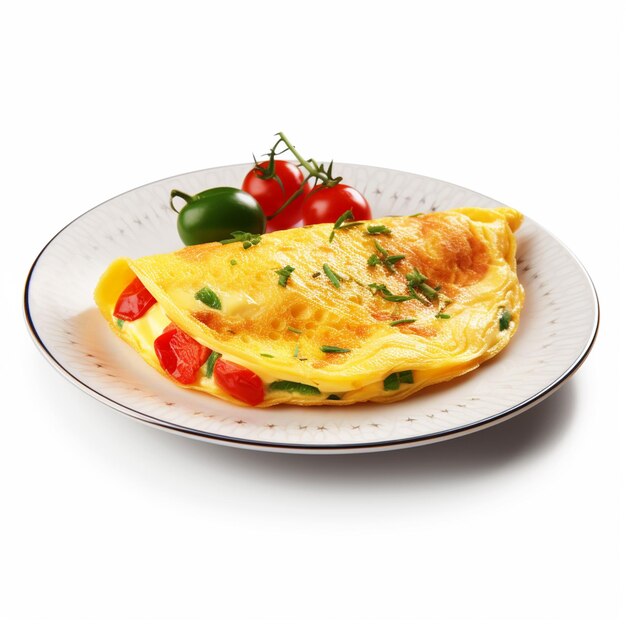 Photo omelette de petit déjeuner sur une assiette avec un fond blanc isolé