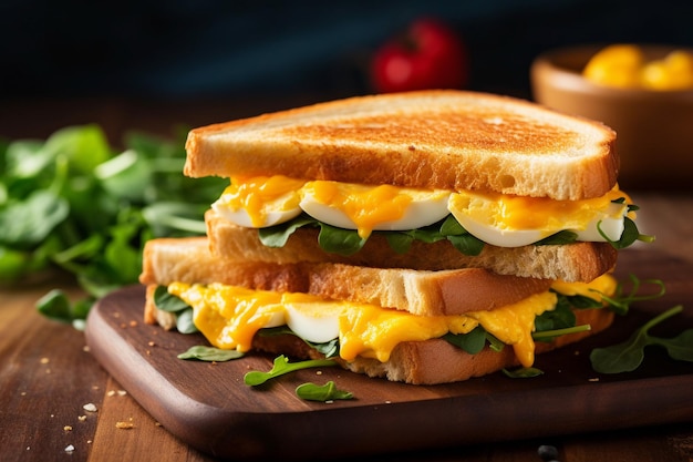 Omelette en sandwich entre des tranches de pain grillé au beurre pour un sandwich au petit déjeuner