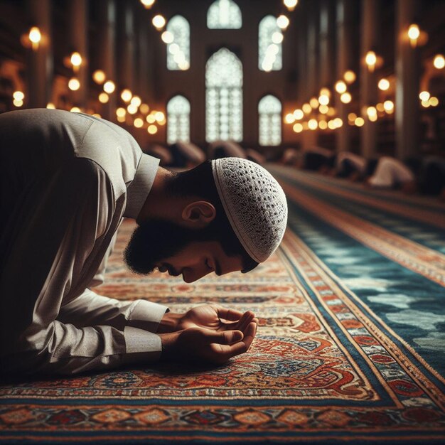 Photo omeone dans la prière salat pendant les prières de la nuit taraweeh