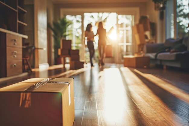 On emménage dans une nouvelle maison. Une chambre d'appartement avec des boîtes en carton.