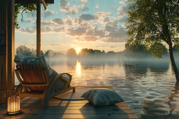 Photo on se détend dans une maison d'été sur le lac.