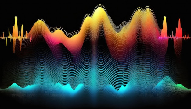 Onde audio néon multicolore brillant ondes acoustiques audibles de la gamme sonore colorée de la chanson musicale