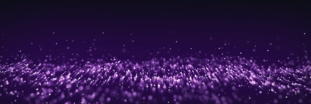 Onde dynamique de particules violettes Onde ponctuelle futuriste Structure numérique de flux Fond de technologie de données Rendu 3D