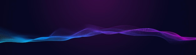 Onde lumineuse musicale futuriste Le concept de données volumineuses Connexion réseau Cybernétique Résumé fond sombre de lignes colorées avec des points rendu 3d