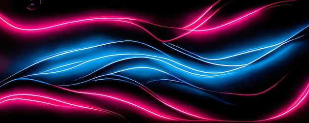 Ondes abstraites au néon sur fond noir en rose et bleu