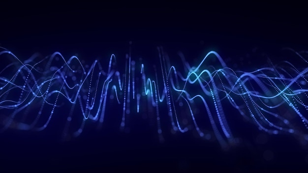 Ondes bleues dynamiques de particules et de lignes Arrière-plan futuriste abstrait Visualisation de grandes données Rendering 3D