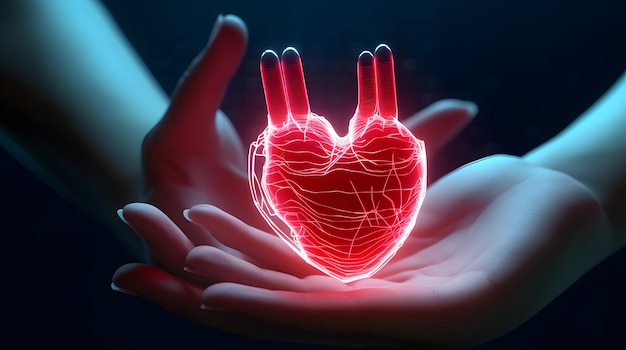 Ondes cardiaques sur une main de dessin animé concepts de traitement de la santé pour prévenir les maladies cardiaques rendu 3d