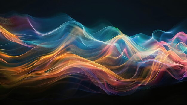 Des ondes lumineuses de couleurs dansant sur un fond sombre évoquant un sentiment d'énergie et de mouvement