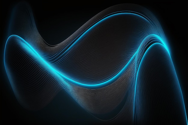 Ondes de néon abstraites Ondes linéaires de néon bleues sur fond noir Arrière-plan abstrait moderne IA générative
