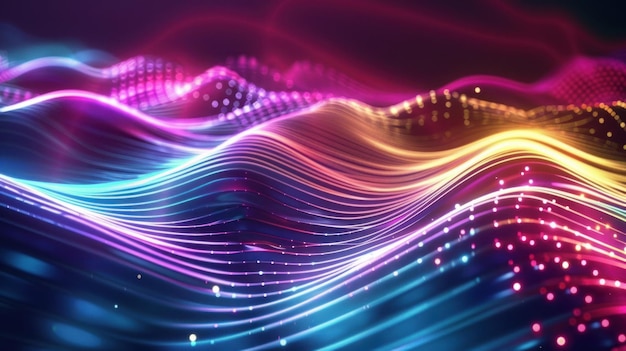 Des ondes de néon colorées avec des particules lumineuses