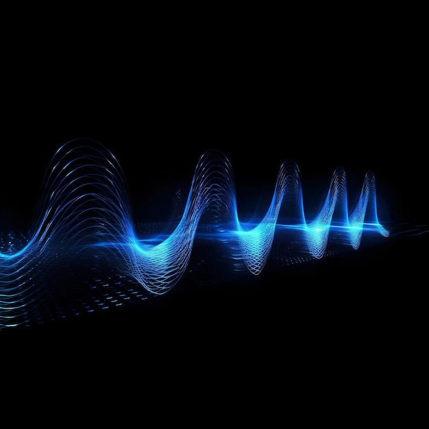 Ondes sonores abstraites au néon sur fond noir réalisées avec Generative Al