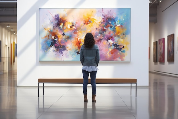 Photo one engaged in admiring artwork displayed in gallery generative ai
