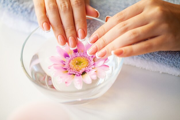 Ongles de femme belle avec manucure française