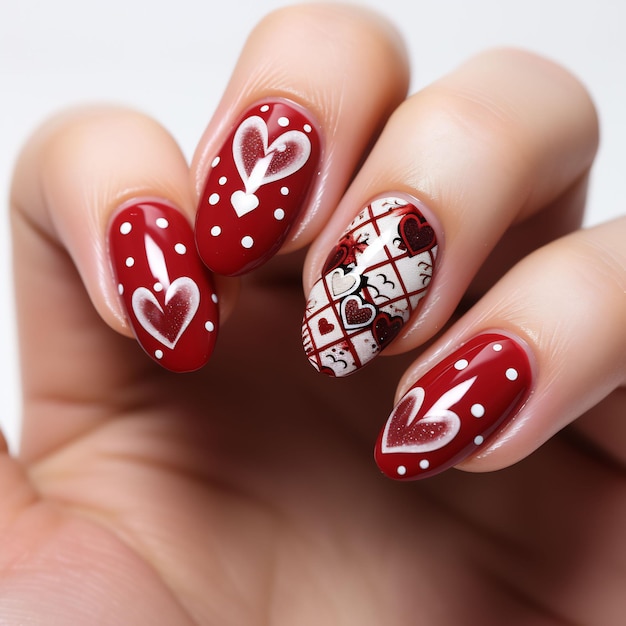 Les ongles d'une femme avec un dessin de coeur dessus