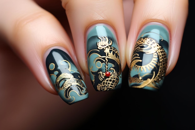 les ongles d'une femme avec de l'or et du noir