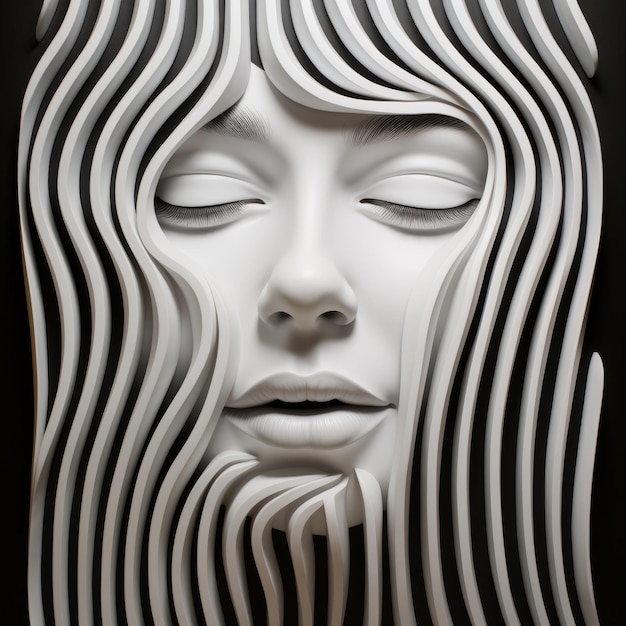 Op Art Wall Art Sculpture en plastique complexe d'un visage féminin comme un rêve