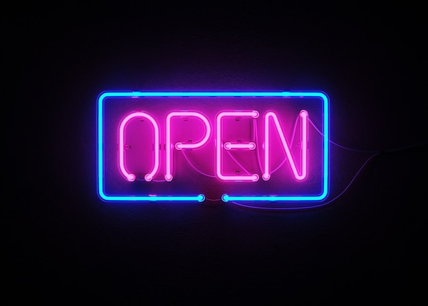 Open Sign Neon sur mur rendu 3d