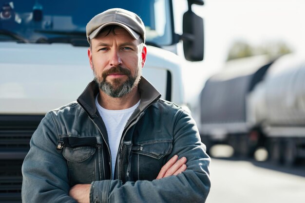 Photo l'opérateur de camions de contenu à l'honneur