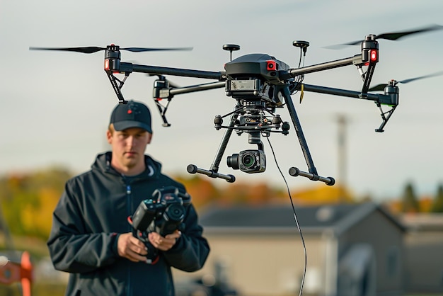 Un opérateur navigue à bord d'un drone documentant des événements, filmant des prises de vue cinématographiques et aidant à la recherche et