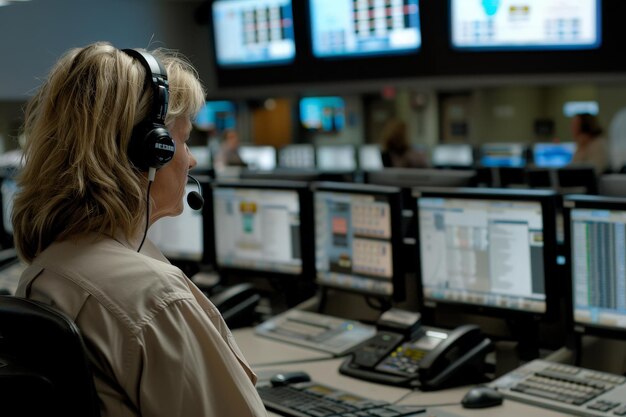Photo les opérateurs des centres d'appels s'attaquent efficacement aux demandes des clients entourés d'écrans et de technologie