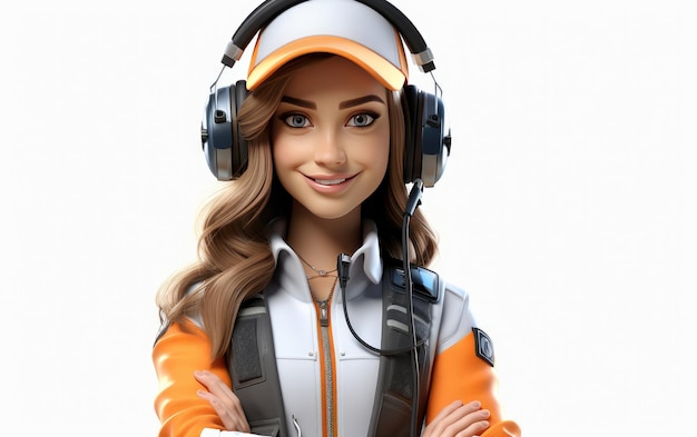 Photo opératrice de radar fille portant un casque personnage 3d isolé sur fond blanc