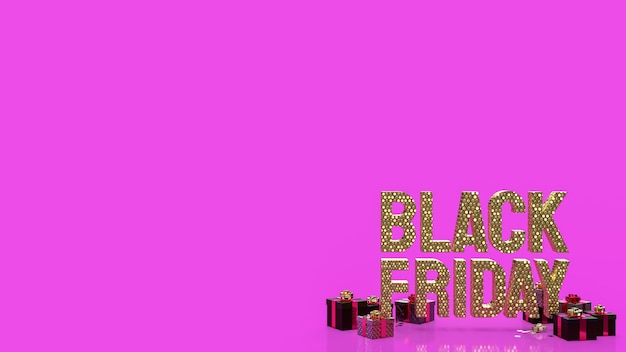 L'or Black Friday et coffret cadeau sur fond rose rendu 3d