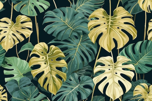 Photo l'or de luxe et la nature vert vecteur de fond motif floral plante de philodendron à feuilles partagées dorée avec des arts de ligne de plantes monstera illustration vectorielle