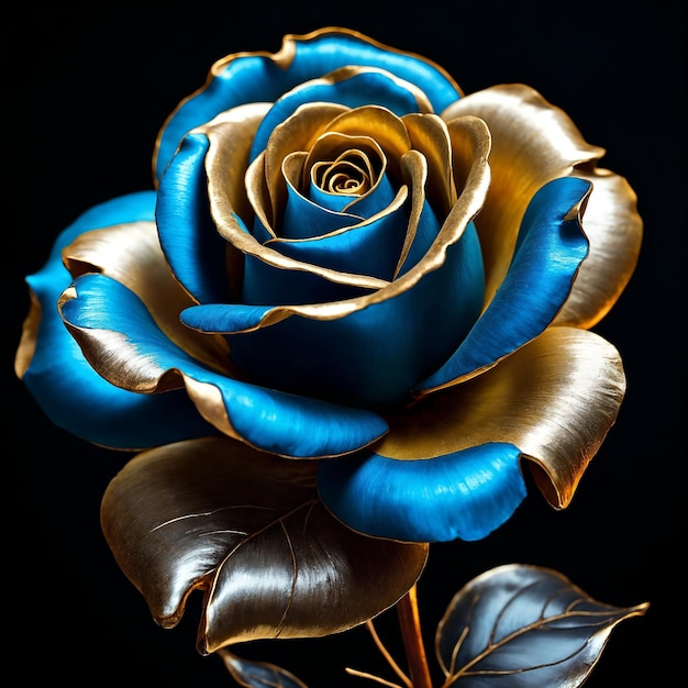 Or métallique et rose bleue sur fond noir