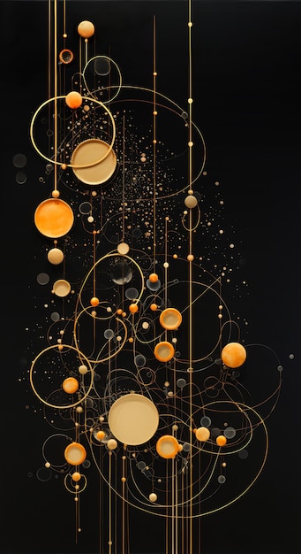 Photo l'or noir des cercles abstraits des points de cendre des détails des planètes de vitrine des étoiles suit la coupe d'or moléculaire