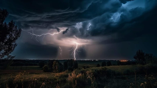 Un orage arrive sur un champ