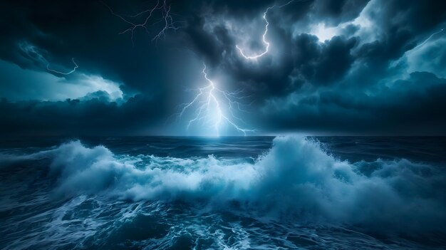 Un orage déchaîné sur les vagues de l'océan