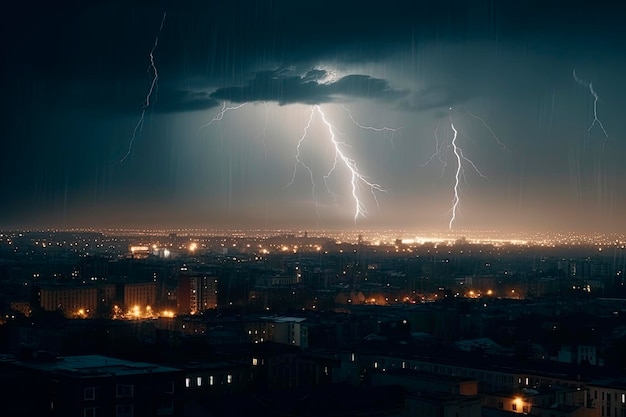 Orage électrique Night Scène dramatique alors que la foudre illumine le ciel sombre et orageux