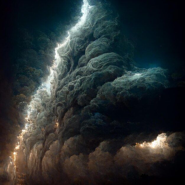 Orage épique dans le ciel nocturne Éclair lumineux étincelant. Croquis de l'oeuvre Fond de jeu