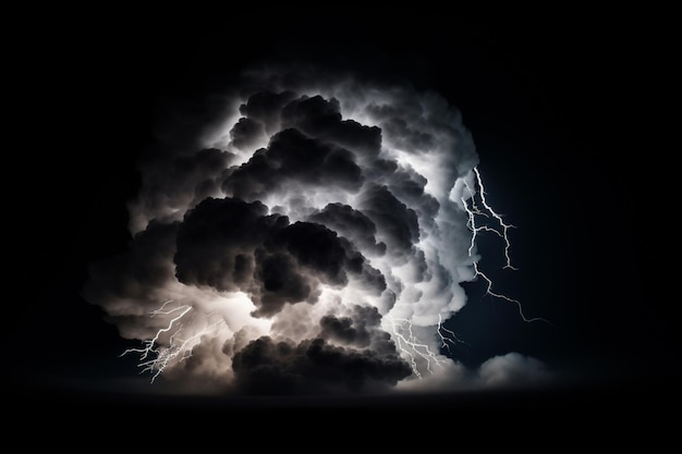 Un orage avec un fond noir et un nuage dans le ciel.