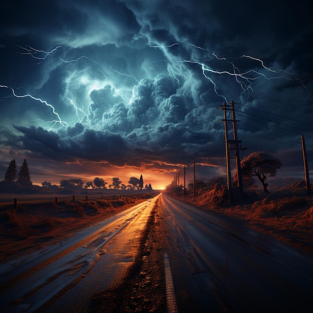 Un orage frappe la route