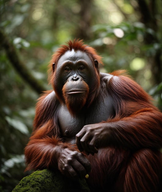 Orang-outan errant seul dans la forêt