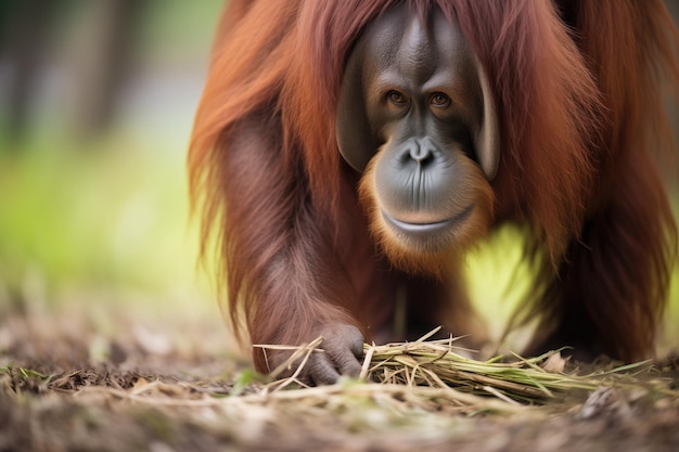 Photo un orang-outang utilise un outil pour chercher de l'insecte.