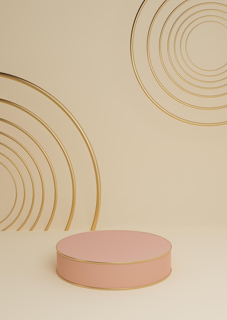Orange clair 3D produit minimal affichage luxe podium fond composition abstraite ligne dorée