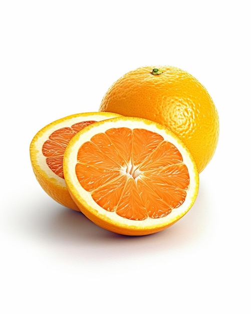 Une orange avec une coupe en deux et la moitié inférieure est coupée en deux.