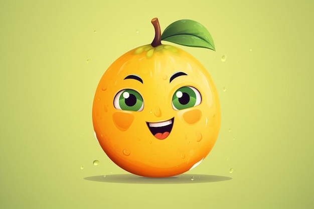 une orange de dessin animé avec des yeux verts et un fond vert.