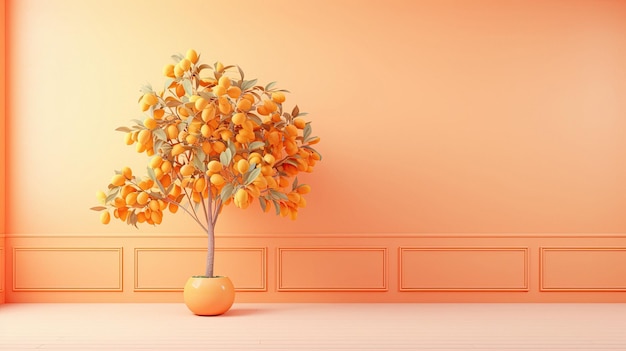 Un orange avec des fleurs d'orange sur le mur.